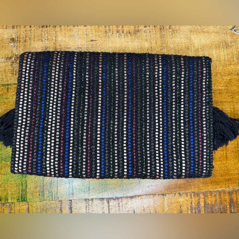 Stella & Dot Black Fabric woven‎ Clutch with Gold Logo - Picture 2 of 6